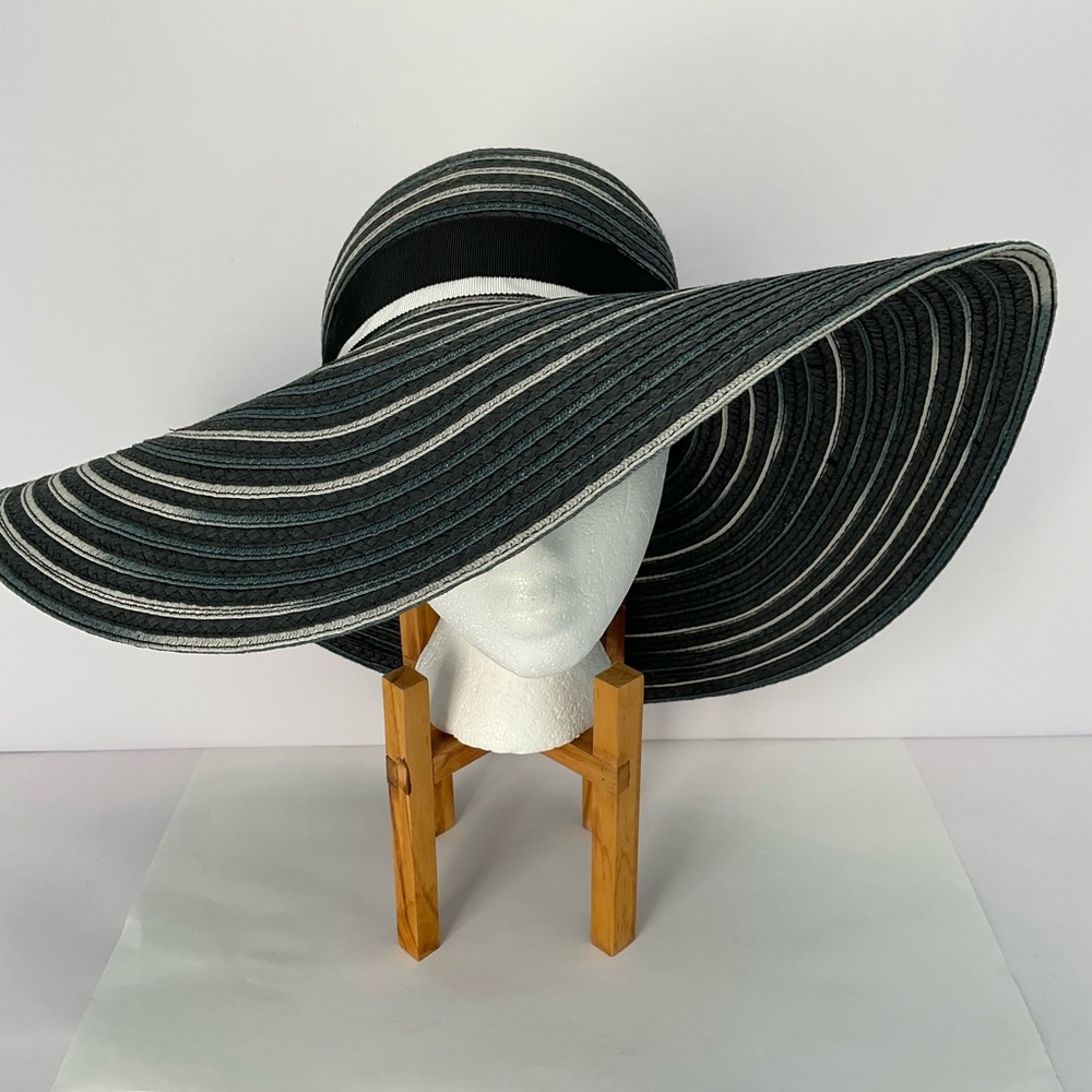 Badgley Mischka Dark Gray and Teal Woven Sun Hat